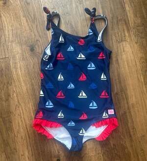 Ruffle Butts Girls Sailboat Print One-Piece Swimsuit with Ruffles Size 10